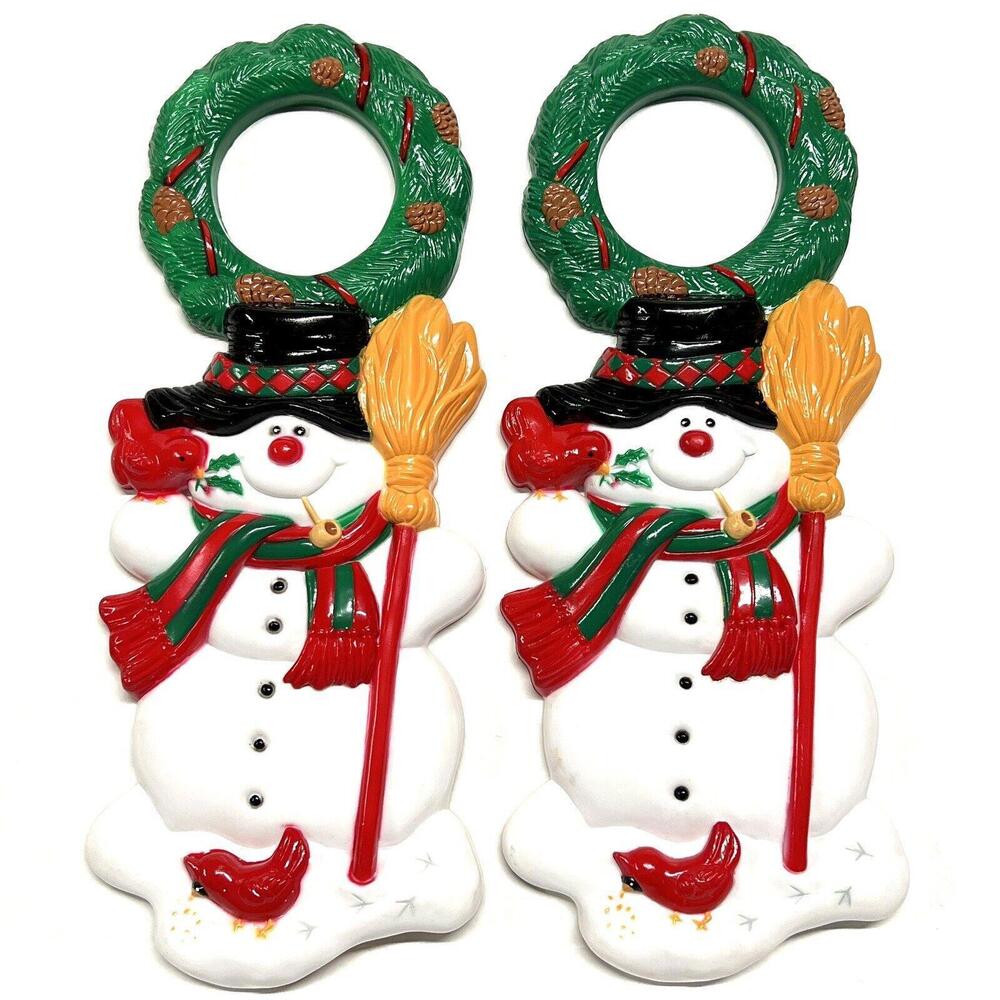 Lot Of 2 Vintage Snowman Door Knob Hanger Plastic J.S.N.Y. Christmas Decor
